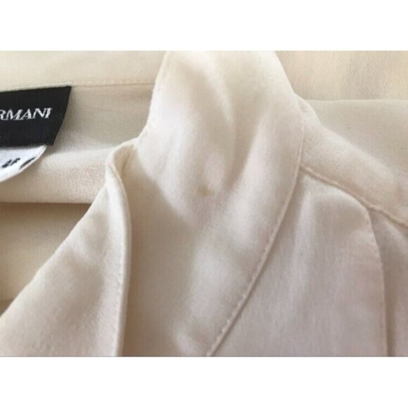 GIORGIO ARMANI 100% Silk French Cuff Tuxedo Blouse Ivory Size 46 Fits US 10-12 - Picture 8 of 9